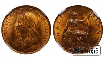 United Kingdom, ½ Penny, 1901 year, NGC MS 63 RB