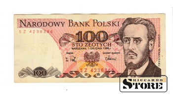 Банкнота Польские 100 злотый 1988 года – SZ 4238366 #BPL2186