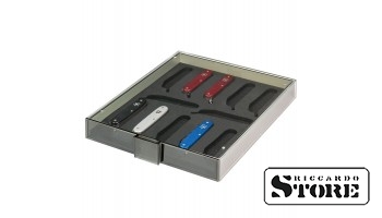 Collectible/presentation boxes LINDNER for 12 Swiss pocket knives VICTORINOX * models "Pioneer" and "Farmer", length 93 mm (in folded form).