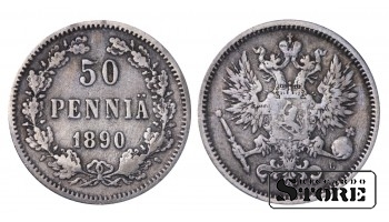 1890 Finland Emperor Nicholas II (1895 - 1917) Coin Coinage Standard 50 pennia KM#2 #F398